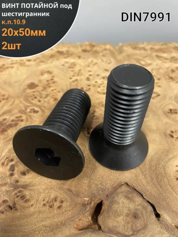 Винт потайной под шестигранник 20х50 DIN7991 к.п.10.9, 2шт фото 1