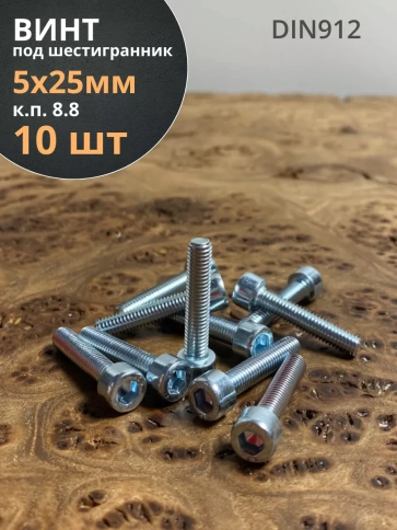 Винт под шестигранник 5х25 мм ОЦ к.п.8.8 DIN912,  10 шт. фото 1