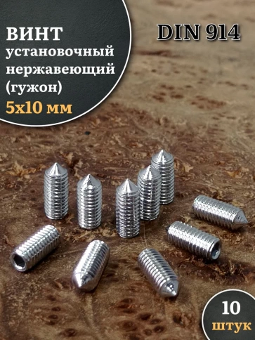 Винт установочный нержавеющий М5х10 DIN914 (гужон), 10 шт. фото 1
