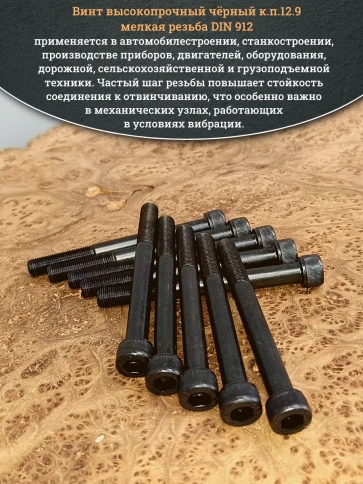 Винт мелкая резьба чёрный к.п.12.9 10х100х1 DIN912, 10 шт. фото 4