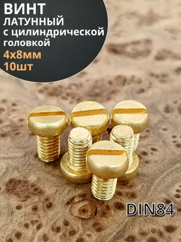 Винт 4х8 латунный с цилиндрической головкой DIN84,10 шт фото 1