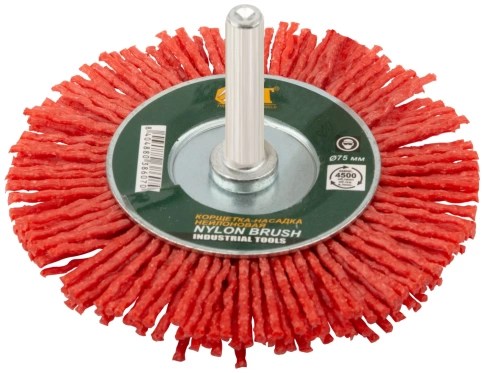 Корщетка-колесо, со штифтом, нейлоновая 75 мм фото 1