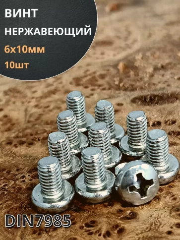 Винт нержавеющий 6х10 мм РН DIN7985 , 10 шт. фото 1