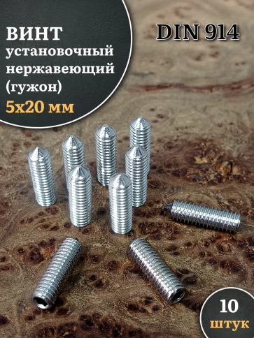 Винт установочный нержавеющий М5х20 DIN914 (гужон), 10 шт. фото 1