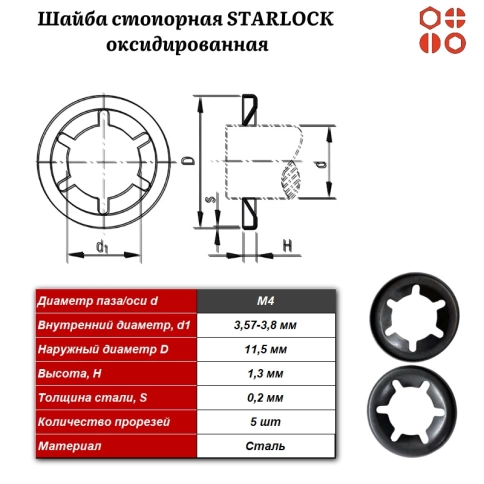 Шайба стопорная STARLOCK М4 оксидированная, 1000 шт. фото 3