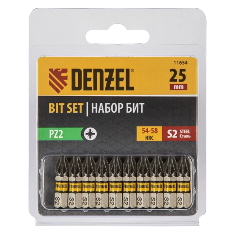 Биты шестигранный профиль сталь S2 PZ2х25 Denzel фото 1