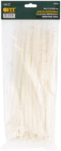 Хомуты нейлоновые многоразовые белые для проводов 300х7,5 мм 100 шт.  фото 2