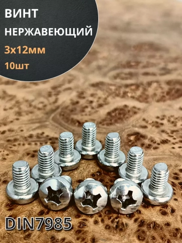Винт нержавеющий 3х12 мм РН DIN7985 , 10 шт. фото 1