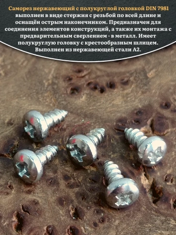 Саморез нержавеющий полукруглая гол. 2,9х6,5 DIN7981, 20 шт. фото 4