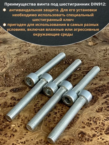 Винт под шестигранник 10х60 мм ОЦ к.п.8.8 DIN912, 10 шт. фото 5