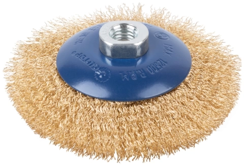 Щетка для УШМ "тарелка", латунир.витая проволока 0,3мм, М14 CUTOP Profi фото 2