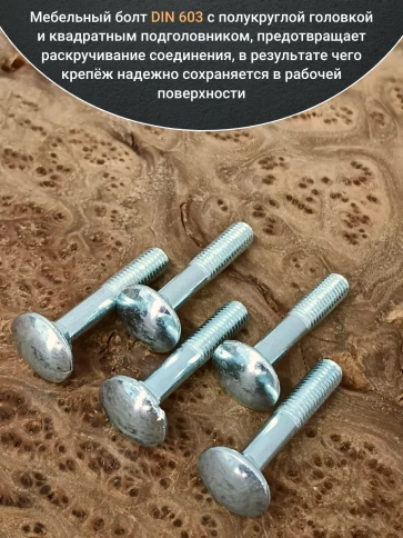 Болт мебельный 6х45 полукруглая головка ОЦ DIN 603,20 шт. фото 3