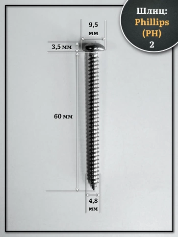 Саморез нержавеющий полукруглая гол. 4,8х60 DIN7981 , 20 шт. фото 2