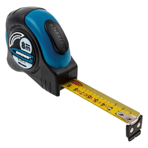 Рулетка Schlagfest,магнит.обрезин.зацеп, двухст.шкала, нейлон.покр., автоматич. 8м х25 мм Gross фото 2