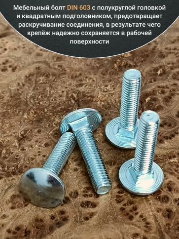 Болт мебельный 10х30 полукруглая головка ОЦ DIN 603,20 шт. фото 3