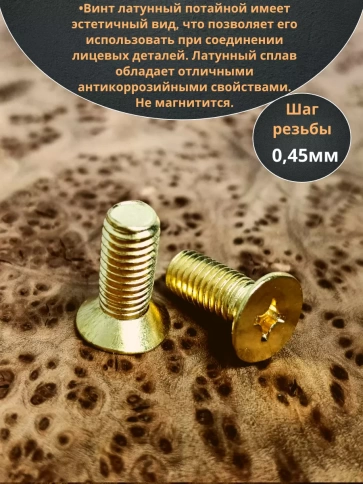 Винт 2,5х16 латунный потайной DIN965,10 шт фото 4