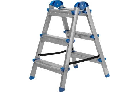 Стремянка 3 ступени двухсторонняя, стальная, стальные ступени Сибртех фото 1