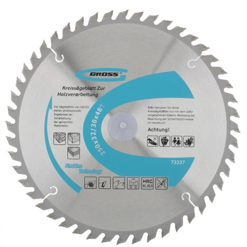 Диск пильный по дереву 255х32 мм 72 зуба + кольцо 32/30 мм Gross фото 1