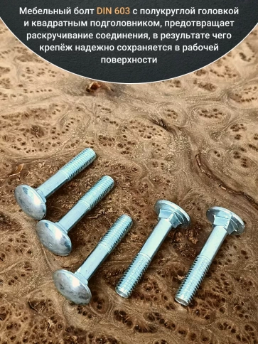 Болт мебельный 6х40 полукруглая головка ОЦ DIN 603,20 шт. фото 3