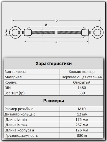 Талреп кольцо-кольцо нержавеющий А4 М10 DIN1480 фото 2