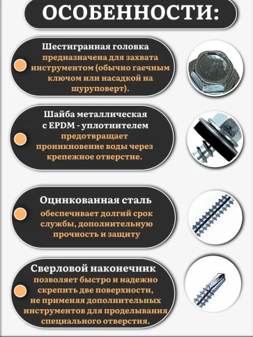 Саморез кровельный 5,5х76 мм с шайбой (под сверло),ОЦ 50 шт фото 3