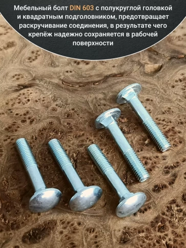 Болт мебельный 8х40 полукруглая головка ОЦ DIN 603,20 шт. фото 3