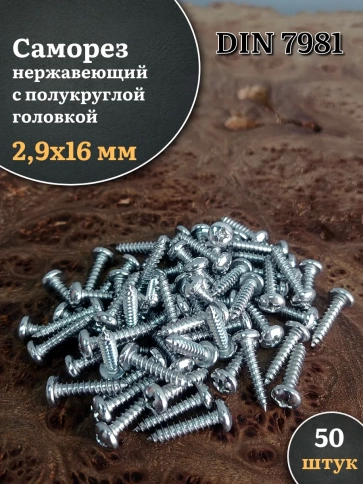 Саморез нержавеющий полукруглая гол. 2,9х16 DIN7981 , 50 шт. фото 1