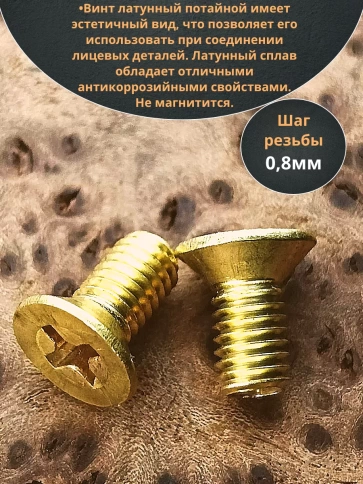 Винт 5х10 латунный потайной DIN965,10 шт фото 3