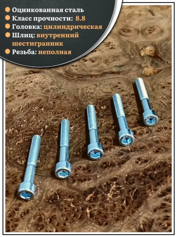 Винт под шестигранник НР 6х45 мм ОЦ к.п.8.8 DIN912, 10 шт. фото 3