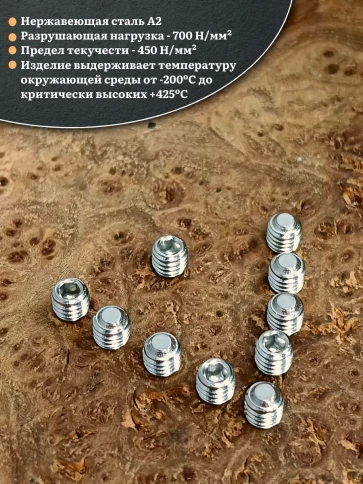 Винт установочный нержавеющий М6х6 DIN913 (гужон), 10 шт. фото 3