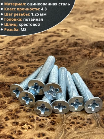 Винт потайной оцинкованный 8х45 DIN965, 10 шт. фото 3