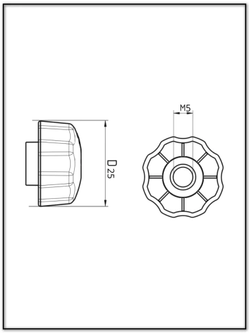 Ручка фиксатор барашек d 25 с гайкой М5 фото 2
