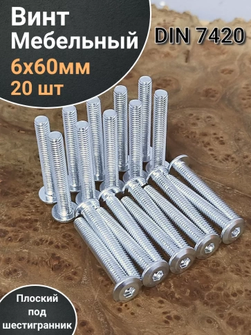 Винт мебельный 6х60 плоский под шестигранник DIN7420,20 шт фото 1
