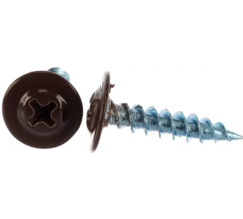 Саморез с прессшайбой 4,2х25 острый RAL8017 (темно-коричн), 50 шт.  фото 5