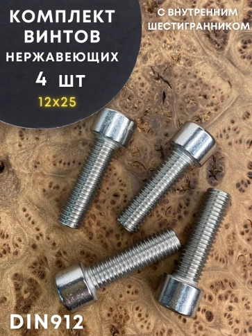 Винт нержавеющий шестигранник  М12х25, DIN 912, 4 шт фото 1