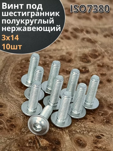 Винт нержавеющий под шестигранник 3х14 мм 7380,10 шт. фото 1