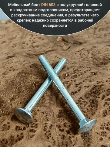 Болт мебельный 10х100 полукруглая головка ОЦ DIN 603,20 шт. фото 3