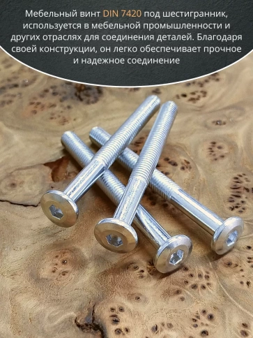 Винт мебельный 8х70 плоский под шестигранник DIN7420,20 шт фото 3
