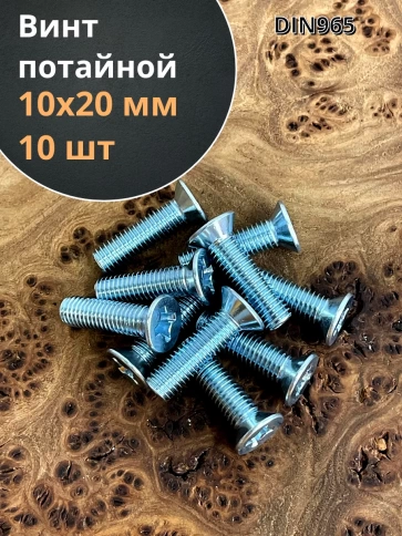 Винт потайной оцинкованный 10х20 DIN965, 10 шт. фото 1
