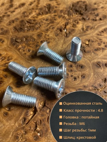 Винт потайной оцинкованный 6х20 DIN965, 10 шт. фото 2