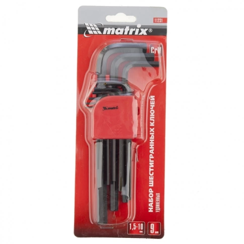 Набор ключей имбусовых HEX 1,5-10 мм CrV 9шт. оксидированные удлиненные Matrix фото 1