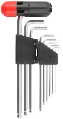 Набор ключей шестигранных длинных с шаром 9 шт 1,5-10 мм CrV с пласт. Т-обр. ручкой фото 1