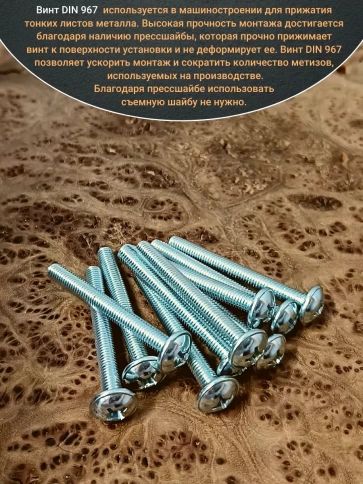 Винт с прессшайбой М6х55 полукруглая головка DIN967, 10 шт. фото 4