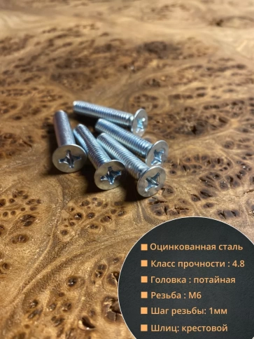 Винт потайной оцинкованный 6х30 DIN965, 10 шт. фото 2