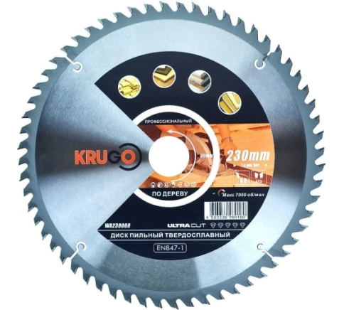 Диск пильный по дереву 230х2,4/1,6х60Тх30 мм KRUGO фото 1
