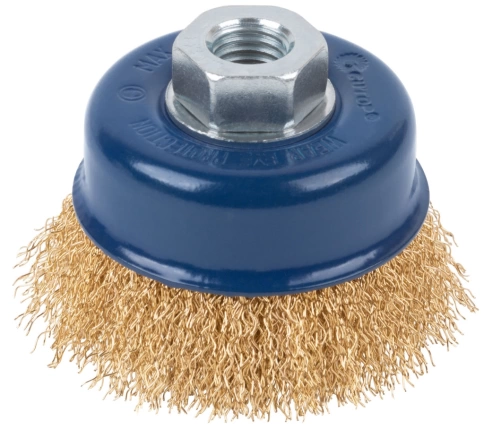 Щетка для УШМ "чашка", латунир.витая проволока 0,3мм, 75 мм М14 CUTOP Profi фото 1