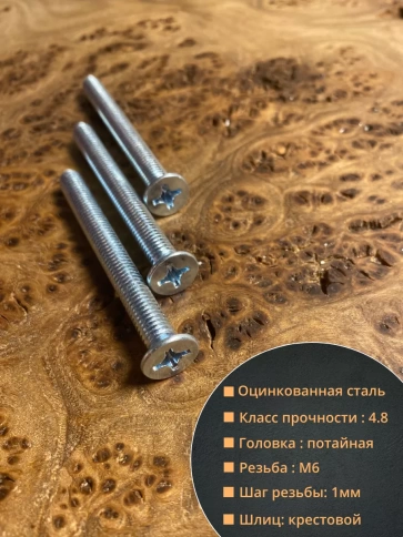 Винт потайной оцинкованный 6х75 DIN965, 10 шт. фото 2