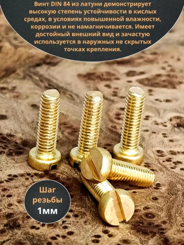 Винт 6х20 латунный с цилиндрической головкой DIN84,10 шт фото 4